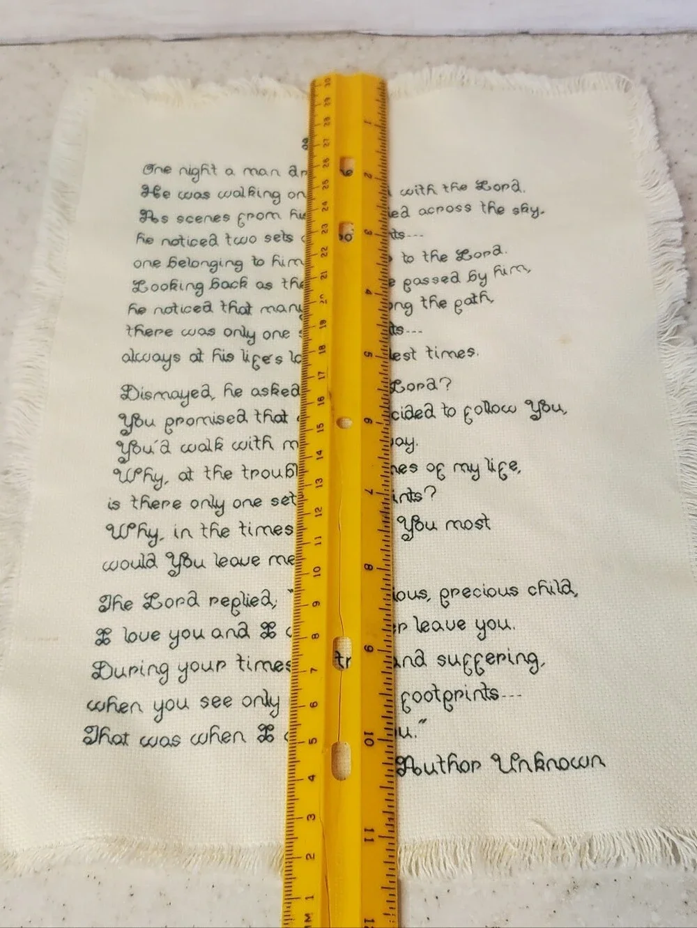 Vintage Footprints in the Sand Cross Stitch Needlepoint Poem Fringed Unframed 11